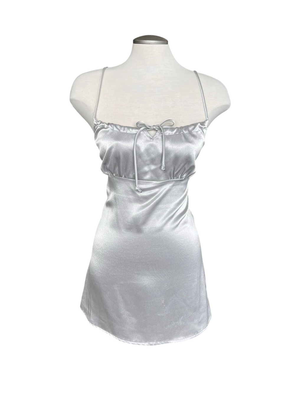Y2K Pelican Cove Silver Satin Spaghetti Strap Chemise Mini Dress
